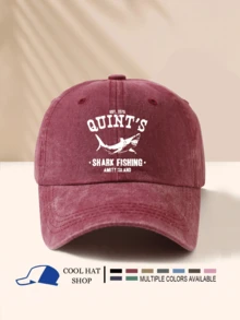 1pc Washed Quint Shark Printed Baseball Cap, Fishing Snapback Hat, Movie Fan Gift, Retro Dad Hat - Washed Cap - View 13
