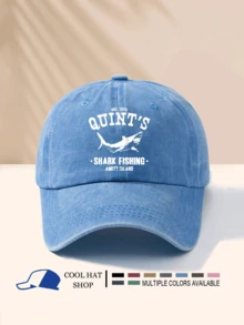 1pc Washed Quint Shark Printed Baseball Cap, Fishing Snapback Hat, Movie Fan Gift, Retro Dad Hat - Washed Cap - View 3