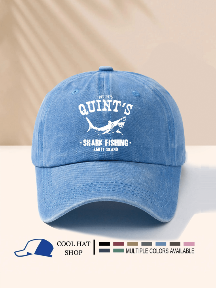 1 件水洗五角鲨鱼印花棒球帽、钓鱼帽、电影迷礼物、复古爸爸帽 - 水洗帽 - 查看 3