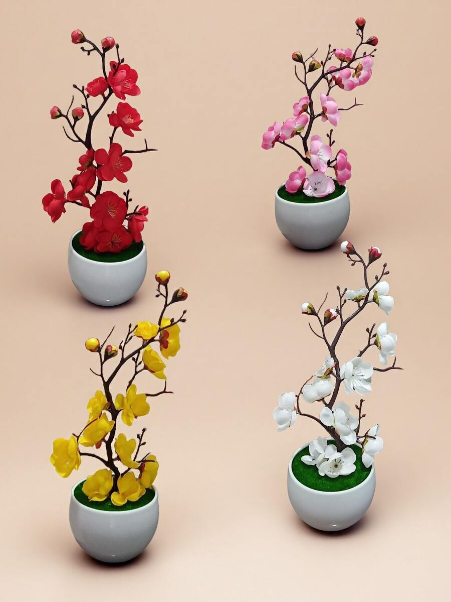 1 chậu cây bonsai hoa mai nhân tạo - Hoa giả sống động như thật, cây bonsai hoa mai bằng nhựa, thích hợp để trang trí bàn làm việc nhỏ trong nhà. - Nhiều màu - Xem 1