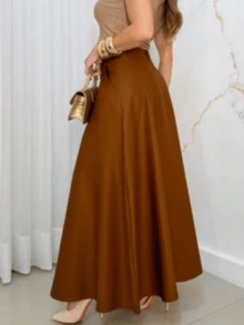 Women's Long Tailored Skirt Mega Elegant Super High Elegant - 咖啡棕 - 查看 1