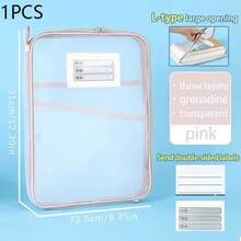 Ergonomic Design Durable Nylon Transparent Zippered Mesh File Organizer Bag With Multiple Compartments, Perfect For Office, Student, And Home Storage, Desk Storage