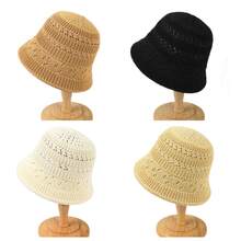 1 件女士夏季时尚镂空编织渔夫帽，户外轻便宽边针织太阳帽，休闲百搭 - MZ3064 - 查看 5