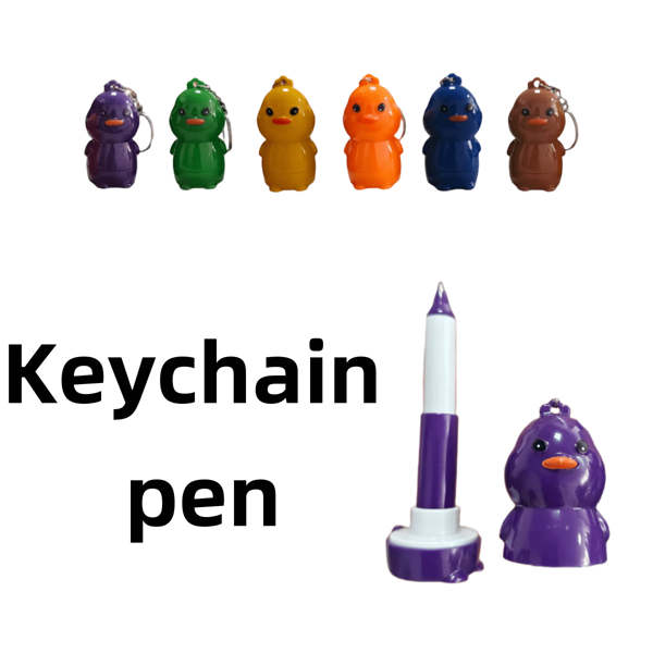 6/12/18pcs Cute Cartoon Duck Retractable Ballpoint Pen Keychain, Children/Student Stationery