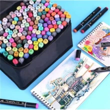 24/30/36/40/48/60/80/100/120/168 couleurs Ensemble de marqueurs d'art à double pointe, marqueurs de croquis permanents pour le dessin d'art, la calligraphie, le journalisme, la planification, la conception de bandes dessinées, les fournitures scolaires, les cadeaux d'Halloween et de Noël