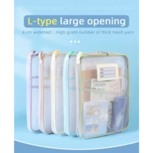 Ergonomic Design Durable Nylon Transparent Zippered Mesh File Organizer Bag With Multiple Compartments, Perfect For Office, Student, And Home Storage, Desk Storage