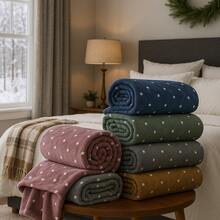 Microfiber Blanket, Double Queen King, Anti-Allergic, Warm, Polka Dot Print - 藏蓝色 - 查看 7