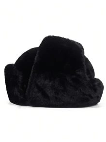 1pc Men's Black Bomber Trapper Hat, Adjustable Warm Fleece Earflap Cap For Outdoor, Spring/Autumn, Suitable For Travel, Beach, Party