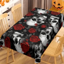 1/20 件桌布 - 骷髅，红色花卉图案耐用涤纶矩形桌布，可水洗，适用于万圣节派对、家庭餐厅和厨房装饰、厨房桌布、主题活动装饰 - 彩色 - 查看 5
