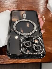 奢华亮片新款时尚钻石透明手机壳，兼容 16/15/14 Plus/13/12/11 Pro Max，磁吸式无线充电后盖，春季礼物派对佳品 - 金色 - 查看 7