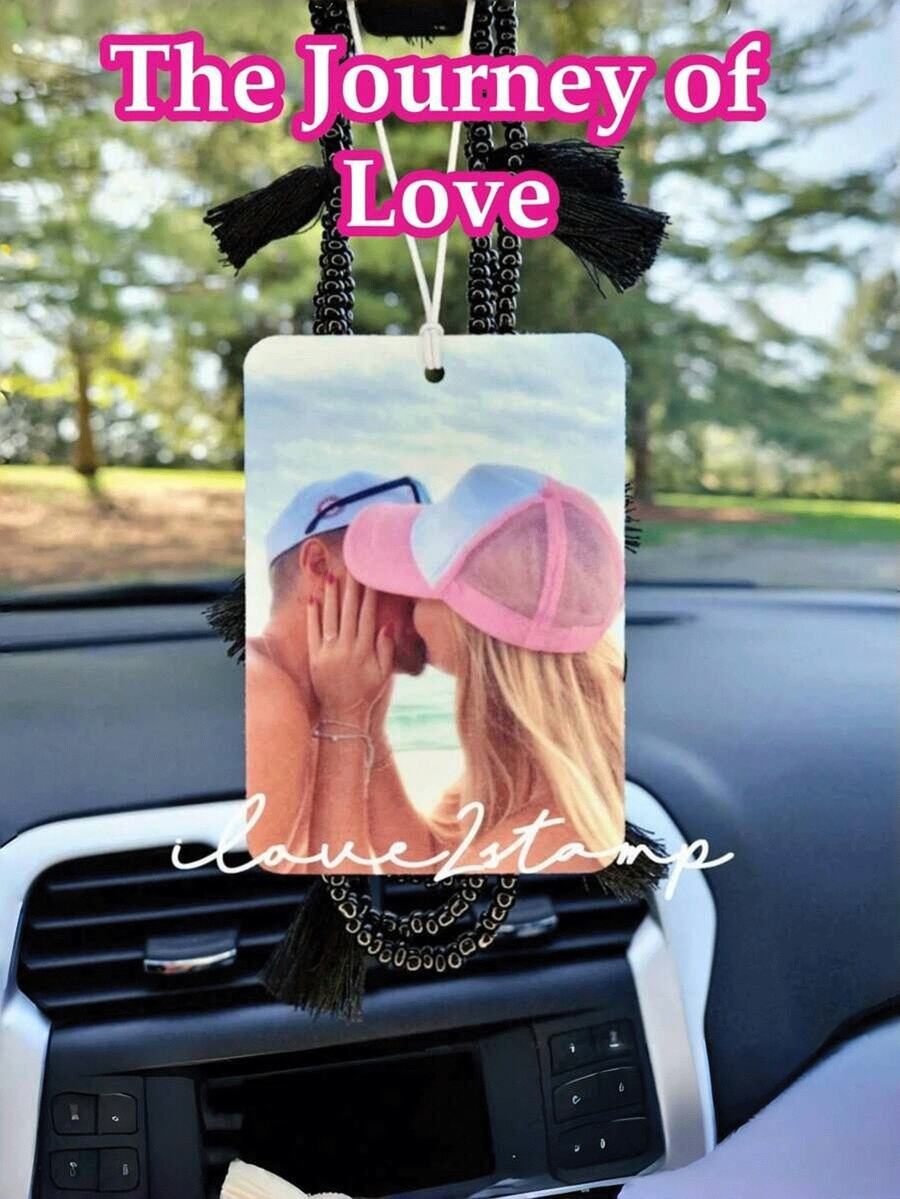 1pc Customized Acrylic Rearview Mirror Hanging Decor, Personalized Car Interior Accessory, Customizable Photo Hanging Ornament, Car Accessories Interior Car Charm For Couples - Multicolor - View 1