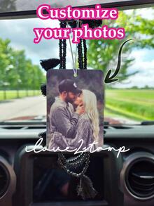 1pc Customized Acrylic Rearview Mirror Hanging Decor, Personalized Car Interior Accessory, Customizable Photo Hanging Ornament, Car Accessories Interior Car Charm For Couples - Multicolor - View 2