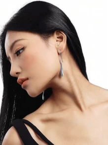 1 Pair Minimalist Long Water Drop Dangle Earrings, Unisex European & American Niche Design, Neutral Chic Middle Eastern Style Earrings