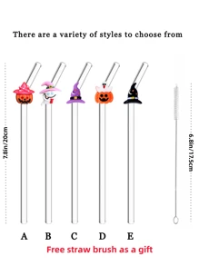 1-5 piezas/Set de Pajitas de Vidrio Reutilizables con Acentos Temáticos de Halloween en Colores: Calabazas Magenta, Sombreros de Bruja y Calabazas Fantasma, Ideal para Bebidas y Fiestas de Halloween, Ideal para Bebidas con Hielo, Té de la Tarde, Batidos, Smoothies, Agua con Gas, Leche con Té, Jugos y Otras Bebidas Frías.
