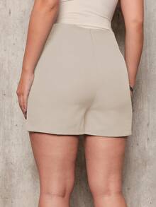 Kliou Fashion Women's Shorts High Waist With Pocket Simple Button Zipper At The Back Cusual Elegance Summer Luis Twill