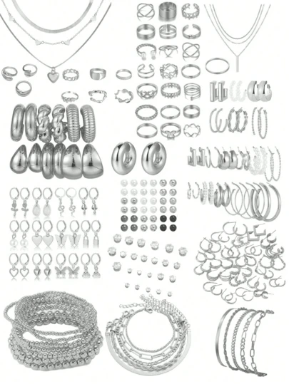 76-37 件波西米亚复古风格女士首饰套装，包括带蝴蝶和心形吊坠的项链、人造珍珠耳钉、手链、可调节戒指，优雅的日常、通勤、约会、度假配饰，精致的节日礼物
