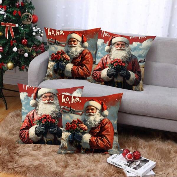 4 piezas/280 piezas Fundas de almohada con tema navideño, con diseño de Papá Noel y flores, adecuadas para decorar la sala de estar, el dormitorio y el sofá en Navidad, fundas de almohada de 45x45cm, decoración para fiestas de Navidad, decoración de restaurantes en Navidad, decoración para ambiente de fiesta, sin relleno de almohada, adecuado para uso diario, vacaciones, fiestas, cumpleaños, bodas