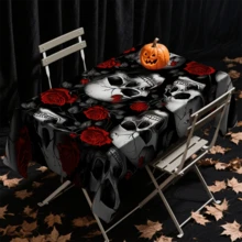 1/20 件桌布 - 骷髅，红色花卉图案耐用涤纶矩形桌布，可水洗，适用于万圣节派对、家庭餐厅和厨房装饰、厨房桌布、主题活动装饰 - 彩色 - 查看 13