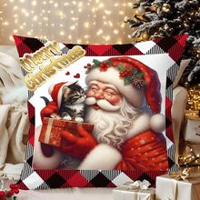 4 件/280 件圣诞主题枕套，圣诞老人和小狗图案，适用于圣诞节客厅卧室沙发装饰，圣诞派对装饰，45x45 厘米枕套，圣诞派对餐厅装饰，派对氛围装饰，不含枕芯，适合日常、节日、派对、生日、婚礼 - 抱小狗聖誕老人 - 查看 4