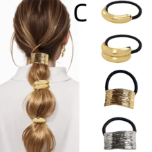 4 件/1 件波西米亚极简主义合金发带套装 - 叶子设计亮面金属发带，简约纹理弹力马尾辫夹，适合 14 岁以上女性，纯色时尚发饰礼物，发圈，发绳