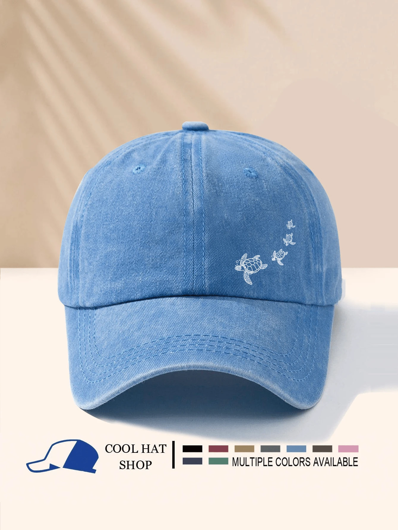 1pc Washed Casual Baseball Cap With 4 Cute Sea Turtle Design, Fashionable & Versatile, Sun Protection, Suitable For Outdoor Sports, Adventure, Beach Vacation, Unisex