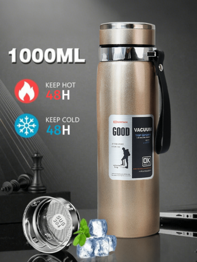 1L/33.81oz Insulated Water Bottle, Keeps Drinks Hot/Cold, Suitable For Water, Tea, Coffee, Vacuum Stainless Steel, Can Also Be Used As A Cup, Essential For Back To School Season