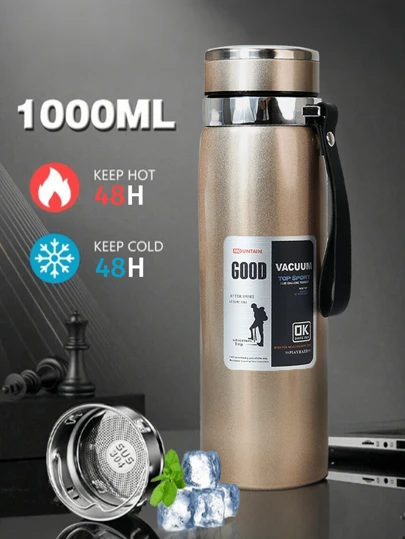 1L/33.81oz Insulated Water Bottle, Keeps Drinks Hot/Cold, Suitable For Water, Tea, Coffee, Vacuum Stainless Steel, Can Also Be Used As A Cup, Essential For Back To School Season