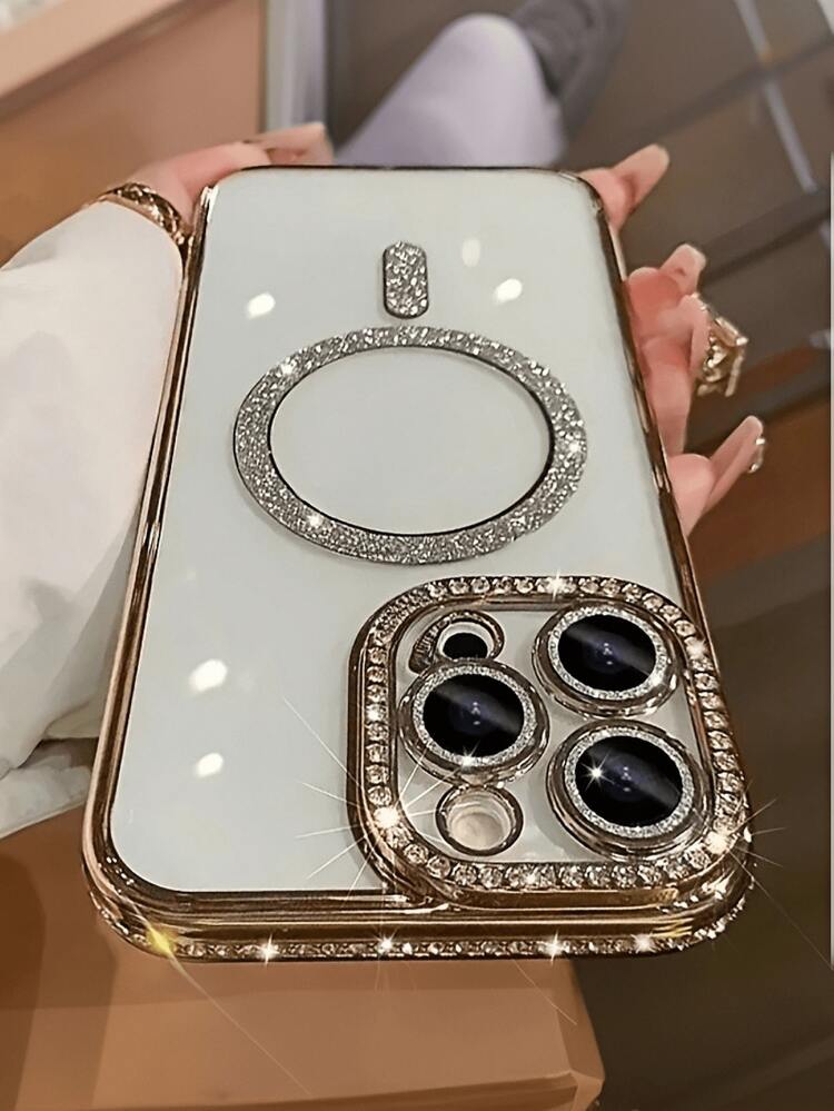 New Luxury Fashion Glitter Diamond Transparent Case Compatible With IPhone 16 15 14 Plus 13 12 11 Pro Max Magnetic Wireless Charge Back Cover - Gold - View 25