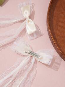 2pcs/Set French Elegant Bowknot Hair Clips, Claw Clips, Hair Claws, Clips For Hair, Hair Slide, Hair Barrettes, Fall, Winter Outfit For Women, Bows, Cute - Beige - View 3