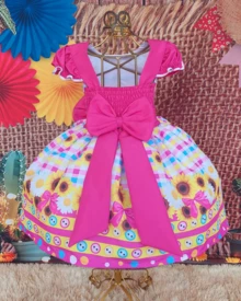 Children's Dress June Party Caipira Saint John Plaid Bow Square Dance School Fair Arraiá Northeast Costume Popcorn Queen Little Girl Girl Festivity Ruffle Youth Typical June Party - Hồng - Xem 2