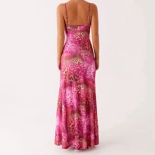 SCATTERCASTREA Beach Vacation Coquette Mesh Cocktail Sundress Women Floral Spaghetti Strap Maxi Dress Summer Sexy Backless Bodycon Long Dress - A_Beige - 查看 7