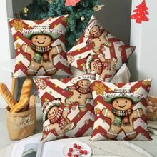 4 piezas/280 piezas Fundas de almohada con tema navideño, fondo a rayas con elementos de hombre de jengibre, adecuadas para la decoración navideña de la sala de estar, el dormitorio y el sofá, fundas de almohada de 45x45cm, decoración para fiestas y reuniones navideñas, decoración de restaurantes, decoración para ambientar fiestas, sin relleno de almohada, adecuado para uso diario, vacaciones, fiestas, cumpleaños, bodas, cenas, cocina, comedor y otras decoraciones textiles para el hogar