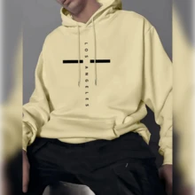 Men's Navy Fleece-Lined Hoodie With Geometric Print, Drawstring, And  Pocket - Casual Spring/Fall Pullover, Cotton Blend, Machine Washable, Hooded Sweater - 米色 - 查看 1