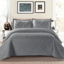 Embossed Ruffle Quilted Bedspread Bed Throw Single Double King Size Bedding Set - 灰色 - 荷葉邊 - 查看 2