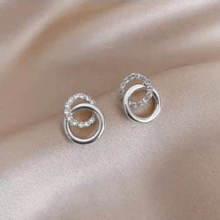 1 对中东简约微镶嵌水钻环状耳环，奢华优雅百搭耳环，适合女性日常佩戴 - 銀色 - 查看 1