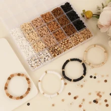 2600颗波西米亚风大地色系聚合物粘土珠子套装，24格带字母隔片，适合DIY手链、手机挂饰、钥匙扣等饰品制作 - 时尚手工套装，波西米亚风格，饰品制作套装 - 咖啡 - 查看 4