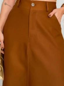 Women's Long Tailored Skirt Mega Elegant Super High Elegant - 咖啡棕 - 查看 2