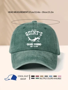 1pc Washed Quint Shark Printed Baseball Cap, Fishing Snapback Hat, Movie Fan Gift, Retro Dad Hat - Washed Cap - View 5