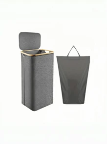 Large Capacity Laundry Basket With Lid And Handles, Portable, Removable Inner Bag, Bamboo Handle Clothing Basket, Suitable For Dorm, Bedroom, Bathroom Storage & Organization, Foldable Laundry Hamper, Recycling Bin, Classic Style, Multiple Components, Rectangular Shape, Fits Various Room Types, Laundry Basket - 1 - View 16