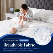 Premium Cotton Terry Top Extra Deep Waterproof Mattress Protector - 30cm Fitted Skirt - Single Size - Super Absorbent - Machine Washable