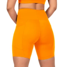 Women's Compression Shorts With Pockets For Running, Walking, Gym - Orange - View 3