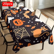 1/20 pièces Nappe d'Halloween, citrouille, bonbon, fantôme, motif de chauve-souris, nappe convenant pour la décoration de fête d'Halloween, décoration de table de cuisine de carnaval, cadeau, décoration de vacances, décoration de chambre, décoration de scène