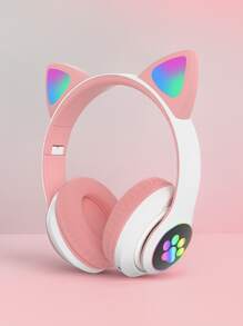 Cat Ear RGB Wireless Gaming Headset Wireless 5.3, 40H Playtime, Adorable Foldable Headphones, LED - Equipped Wireless Headphones, Wireless High Fidelity Sound Quality, Can Play For A Long Time, Cat Ear RGB Headphones For Kids, Foldable Christmas Halloween Gift With LED Lights