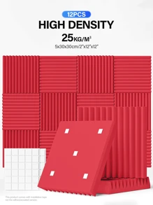 ODEK PRETTY 12 件 - 12x12x1/2 英寸声学处理墙板，适用于录音室、音乐室、游戏空间、播客、降噪和吸音材料 | 聚酯楔形吸音泡沫 | 双面胶 - 彩色 - 查看 13