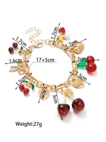 1 件可爱樱桃手链，简约百搭心形蝴蝶结流苏手链，适合节日、生日的优雅礼物 - 彩色 - 查看 6