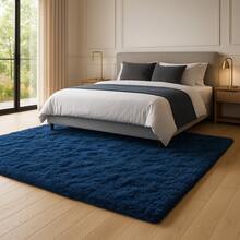 Shag Area Rug For Living Room And Bedroom, Navy Blue Soft Fuzzy Indoor Carpet For Dorm, Apartment, , Modern Cozy Area Rug For Home Decor - Màu xanh hải quân - Xem 3
