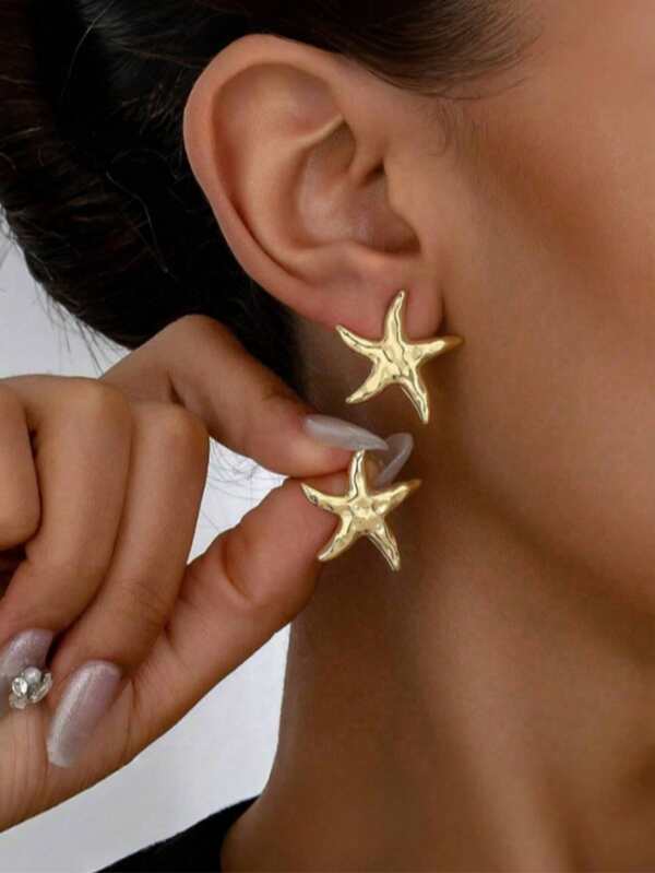 1 Pair Starfish Stud Earrings, Suitable For Daily Wear