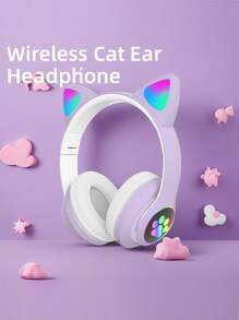 Cat Ear RGB Wireless Gaming Headset Wireless 5.3, 40H Playtime, Adorable Foldable Headphones, LED - Equipped Wireless Headphones, Wireless High Fidelity Sound Quality, Can Play For A Long Time, Cat Ear RGB Headphones For Kids, Foldable Christmas Halloween Gift With LED Lights