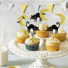 12 Peças de Palitos Decorativos para Cupcakes com Tema de Halloween, Mão de Zumbi, Múmia, Gato, Lua, Fantasma, Corvo para Decorações de Festa de Aniversário