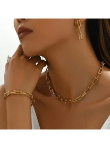 3pcs/Set U-Shaped Horseshoe Pendant Necklace, Bracelet And Earrings, Non-Fading, European And American Ins Style